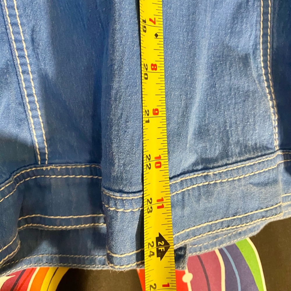 DG2 Diane Gilman L Blue Jacket White Topstitch denim Twill Fall Autumn - Picture 8 of 13